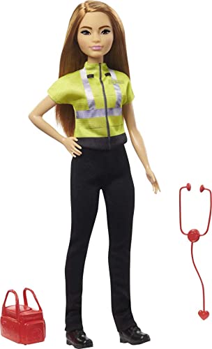 Barbie Paramedic Doll, Petite Brunette (12-in/30.40-cm), Role-play Clothing & Accessories: Stethoscope, Medical Bag, Great Toy Gift for Ages 3 Years Old & Up