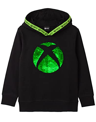 Xbox Hoodie For Boys & Girls | Kids Green Silver Game Flip Sequin Hooded Sweater | Childrens Gamers Jumper Clothing Merchandise 12-13 Years