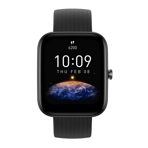 Amazfit Bip 3 smartwatch with 1.69” large color display, 50 dials, 60 sports modes, 5 ATM waterproof, 14-day battery life, fitness watch with heart rate and SpO2 monitor for men and women,Black