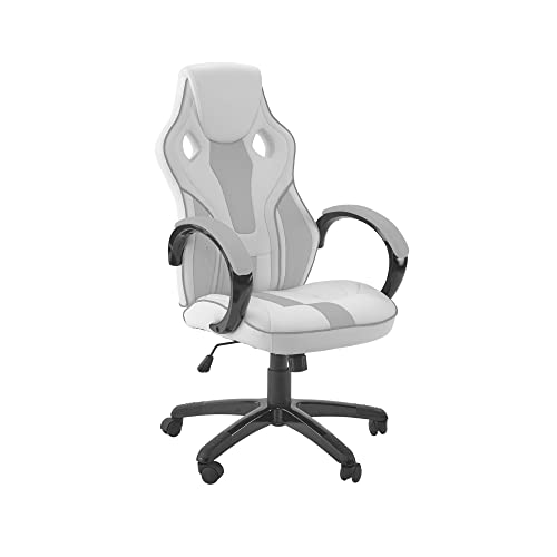 X-Rocker Maverick Gaming Racing Desk Chair, Adjustable Computer Office Chair with Mid-Back Support, PU Leather Height Adjustable Swivel Base Chair with Natural Lumbar Support Curve - White & Grey