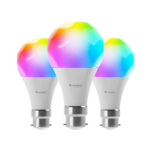 Nanoleaf Essentials B22 LED Bulbs, Pack of 3 RGBW Dimmable Smart Bulbs - Thread & Bluetooth Colour Changing Light Bulbs, Works with Google Assistant Apple Homekit, for Room Decor & Gaming