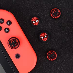 DLseego Thumb Grips Caps For Switch/Switch Lite/Switch OLED Joy Con Cool Movie Comic Hero Console Analog Joystick Protective Cover Cartoon Button Cap - Red and Black(4PCS)