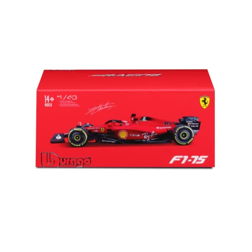 Bburago B18-36831L Formula 1 FERRARI F1-75 (2022) WITH HELMET LECLERC 1:43 Scale Die-Cast Collectible Race Car Charles, Model, Sport, pre-built, Assorted Colours