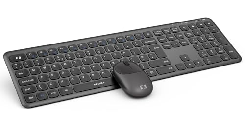 Seenda Wireless Keyboard and Mouse Set, 2.4G USB Ultra Slim Full-size Cordless Keyboard & Mouse Combo QWERTY UK Layout for PC Computer Laptop Desktop - Home/Office, Black and Dark Grey