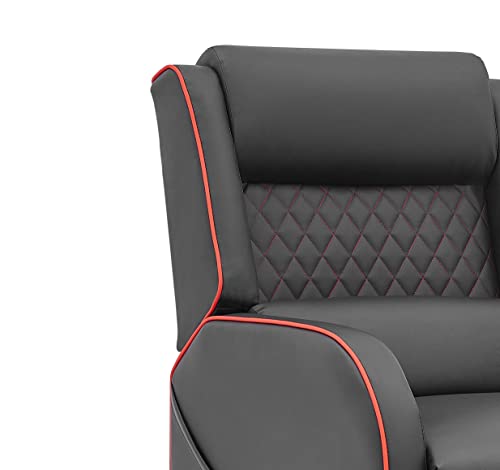 Gaming Recliner Gaming Armchair, Gaming Chair with Footrest and Headrest with Reclining Function for Ultimate Gaming Set Up with Chair Side Pockets in (Black with Red Trim)