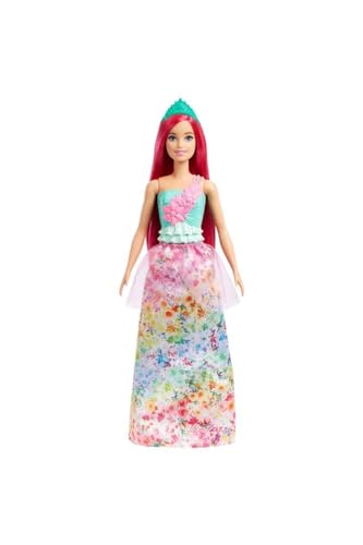 Barbie Dreamtopia Royal Doll with Dark-Pink Hair & Sparkly Bodice Wearing Removable Skirt, Shoes & Headband, HGR15