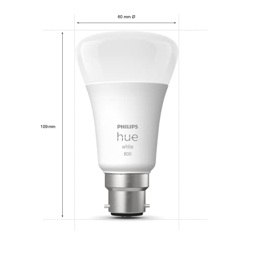 Philips Hue White LED Smart Light Bulb 1 Pack [B22 Bayonet Cap] Warm White - for Indoor Home Lighting, Compatible with Amazon Alexa Devices