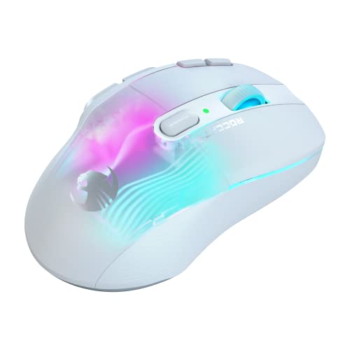 Roccat Kone XP Air – Wireless Gaming Mouse, 19K DPI Optical Sensor, 100h Battery, Charging Dock, AIMO RGB Lighting, White