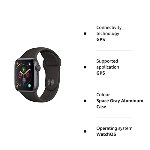 Apple Watch Series 4 (GPS, 40mm) - Space Gray Aluminum Case with Black Sport Band (Renewed)