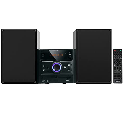 WISCENT Hi-Fi Compact Stereo Systems with Bluetooth, FM Radio,CD Player,Micro DVD Player for Home,USB-MP3 Playback,AUX,MIC,Remote Control,30W, Hi Fi Music System,DSP-Tech