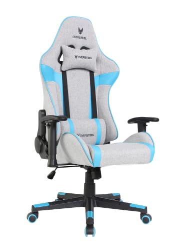 Oversteel - ULTIMET Professional Gaming Chair, Breathable Fabric, 2D Armrests, Height Adjustable, 180° Reclining Backrest, Gas Piston Class 3, Up to 120Kg, Gray/Blue