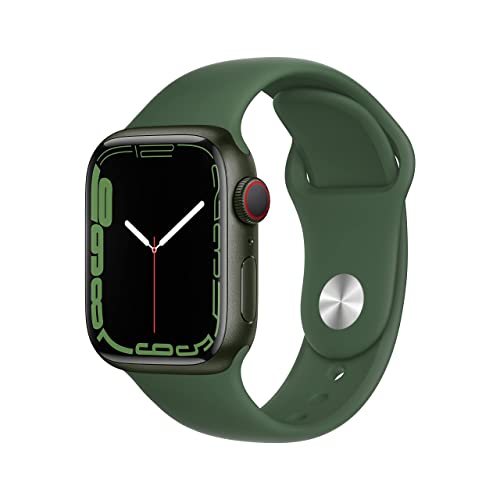 Apple Watch Series 7 (GPS + Cellular, 41mm) - Green Aluminium Case with Clover Sport Band - Regular (Renewed)