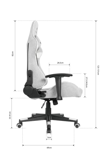 Oversteel - ULTIMET Professional Gaming Chair, Breathable Fabric, 2D Armrests, Height Adjustable, 180° Reclining Backrest, Gas Piston Class 3, Up to 120Kg, Gray/White