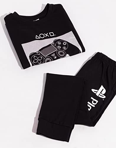 Playstation Pyjamas For Boys | Kids Black Long Sleeve T Shirt With Trousers Gamer PJs | Silver Console Controller Gamepad Merchandise 7-8 Years