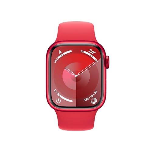 Apple Watch Series 9 [GPS 41mm] Smartwatch with (PRODUCT) RED Aluminum Case with (PRODUCT) RED Sport Band S/M. Fitness Tracker, Blood Oxygen & ECG Apps, Always-On Retina Display, Water Resistant