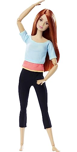 Barbie Made To Move Doll, Ultra-Posable, 22 Points To Bend, Black Leggings, Light Blue Top, DPP74