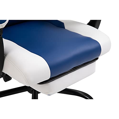 Vinsetto PU Leather Gaming Chair with Headrest, Footrest, Wheels, Adjustable Height, Racing Gamer Chair, Blue White