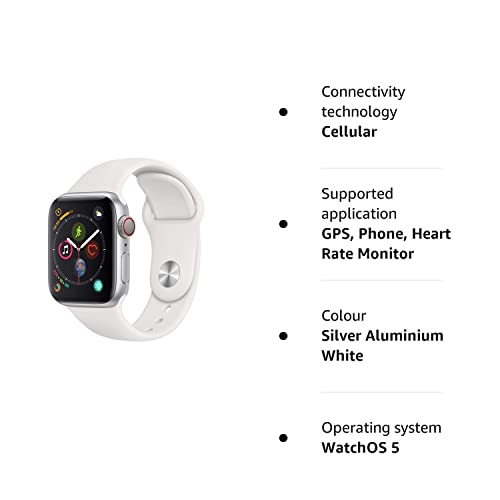 Apple Watch Series 4 40mm - Silver Aluminium Case with White Sport Band (GPS + Cellular) (Refurbished)