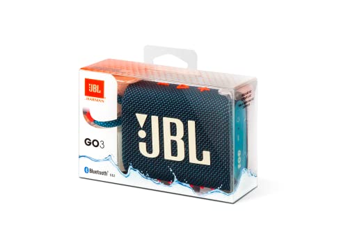 JBL GO 3 - Wireless Bluetooth portable speaker with integrated loop for travel with USB C charging cable, in blue and pink