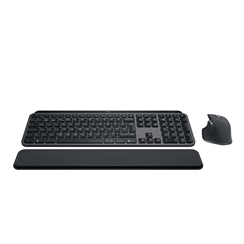 Logitech MX Keys S COMBO - Performance Wireless Keyboard and Mouse with Palm Rest, Customisable Illumination, Fast Scrolling, Bluetooth, USB C, Windows, Linux, Chrome, Mac, QWERTY UK Layout, Graphite