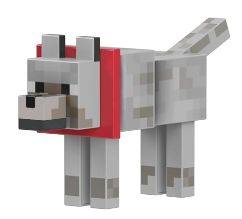 Minecraft Diamond Wolf Action Figure with Accessories Including Magnetic Bone, 5.5-inch Toy Collectible, HLN41