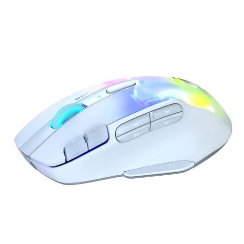 Roccat Kone XP Air – Wireless Gaming Mouse, 19K DPI Optical Sensor, 100h Battery, Charging Dock, AIMO RGB Lighting, White