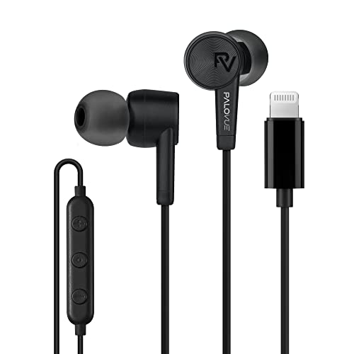 PALOVUE Lightning Headphones Earphones Earbuds Compatible iPhone 14 iPhone 13 iPhone 12 11 Pro Max iPhone X XS Max XR iPhone 8 7 Plus MFi Certified with Microphone Controller SweetFlow Black