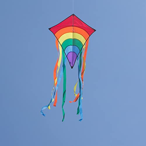 CIM Kite - Rainbow Eddy – single line kite for children from the age of 3 years up - 65x74cm - incl. kite string and 8x105cm striped tails (Red)