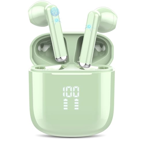 OYIB Wireless Earbuds, Mini Bluetooth 5.3 Headphones HiFi Stereo, Wireless Earphones with ENC Noise Cancelling Mic, Touch Control, Type-C Charging, in Ear Wireless Headphones Green