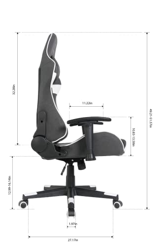 Oversteel - ULTIMET Professional Gaming Chair, Breathable Fabric, 2D Armrests, Height Adjustable, 180° Reclining Backrest, Gas Piston Class 3, Up to 120Kg, Black/White