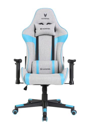 Oversteel - ULTIMET Professional Gaming Chair, Breathable Fabric, 2D Armrests, Height Adjustable, 180° Reclining Backrest, Gas Piston Class 3, Up to 120Kg, Gray/Blue
