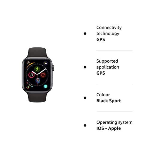 Apple Watch Series 4 (GPS, 44mm) - Space Gray Aluminum with Black Sport Band (Renewed)