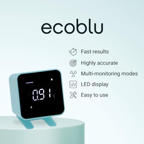 Ecosense EB100 EcoBlu, Digital Radon Detector, Fast & Accurate, Short-Term and Long-Term Monitoring, Full Size LED Screen, Easy to Use (Blue)