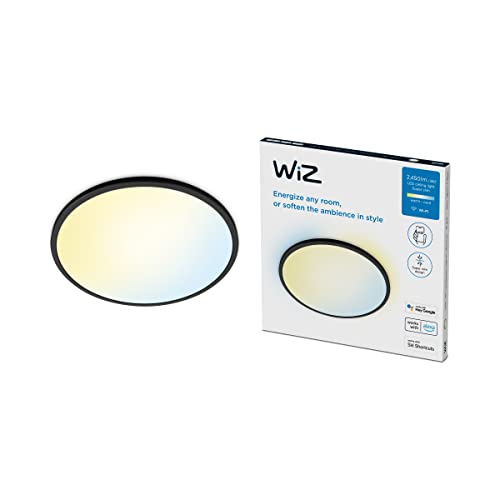 WiZ Tunable White Superslim Smart Connected WiFi Ceiling Mounted Light [Black - 22W] Cool to Warm White Light, App Control for Home Indoor Lighting, Livingroom, Bedroom.