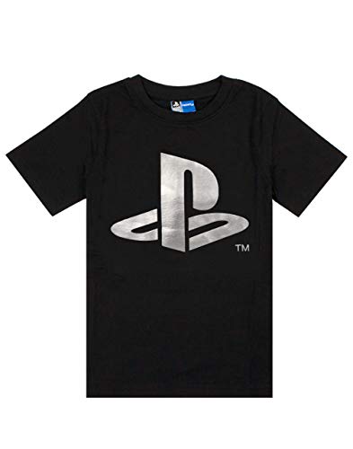 Playstation T-Shirt Kids | Boys Foil Game Console Logo Black Short Sleeved Top | Gaming Gift Merchandise 7-8 Years