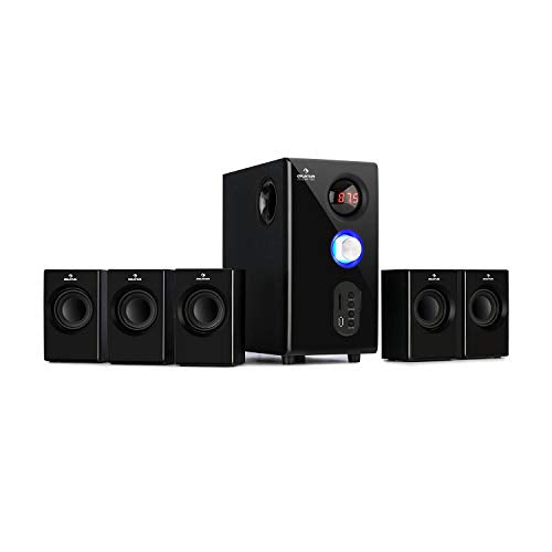 auna Concept - 5.1 Surround Sound System, OneSide Subwoofer, Home Cinema Sound System, Balanced Sound Concept, Speaker System with Bluetooth, USB Port, SD Slot, Remote Control, Concept 520, Black