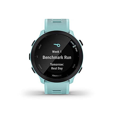 Garmin Forerunner 55 Easy to Use Lightweigh GPS Running Smartwatch, Running and Training Guidance, Safety and Tracking Features included, Aqua