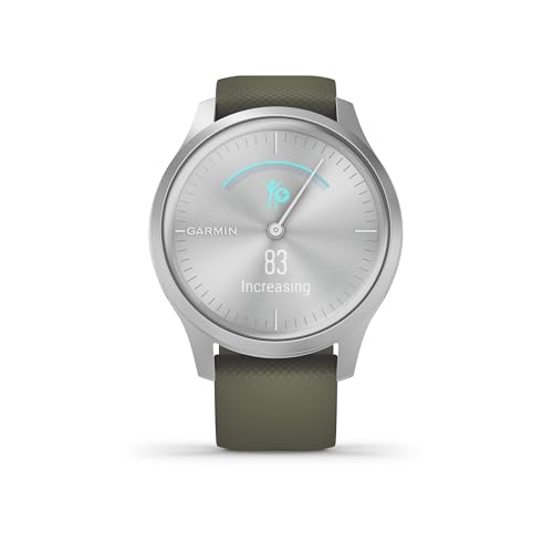 Garmin vívomove Trend, Stylish Hybrid Smartwatch with Health and Fitness functions, Real Watch Hands, Hidden Colour Touchscreen Display and up to 5 days battery life, Silver and Moss