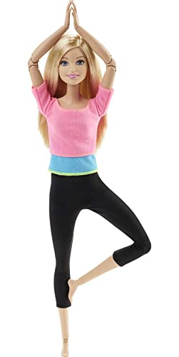 Barbie Made To Move Doll, Ultra-Posable, 22 Points To Bend, Black Leggings, Color-Blocked Top, Long Blond Hair, DHL82 - Amazon Exclusive