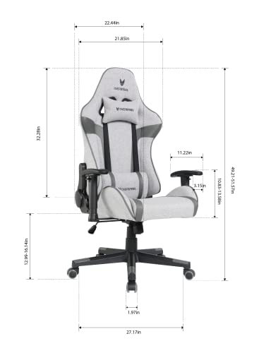 Oversteel - ULTIMET Professional Gaming Chair, Breathable Fabric, 2D Armrests, Height Adjustable, 180° Reclining Backrest, Gas Piston Class 3, Up to 120Kg, Gray