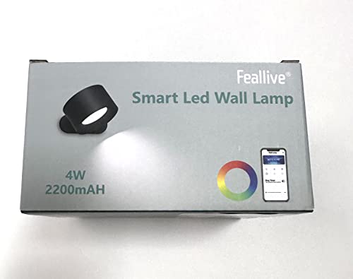 Wall Light Indoor, Wall Lamp Dimmable with Battery with USB Charging Port, Smart Wall Lamp Touch Control 3 Brightness Levels 16 Million Colours 360° Rotatable for Living Room (Black+Colorful Light)