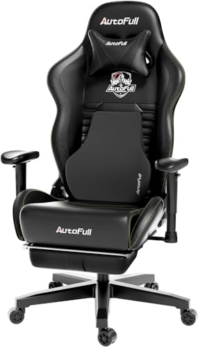 AutoFull C3 Gaming Chair Ergonomic Office Chair with 3D Bionic Lumbar Support, Racing Style Premium PU Leather Computer Chair Gamer Chairs with Footrest and Headrest,Black,(3-Years Warranty)