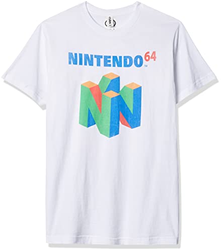 Nintendo Men's N64 Logo Short Sleeve T-Shirt, White, Medium