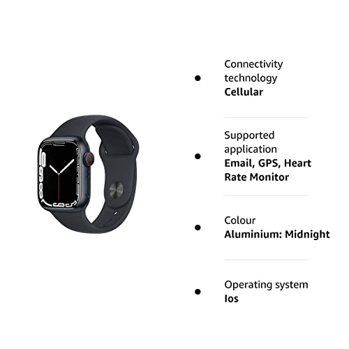 Apple Watch Series 7 (GPS + Cellular, 41MM) - Midnight Aluminum Case with Midnight Sport Band (Renewed)