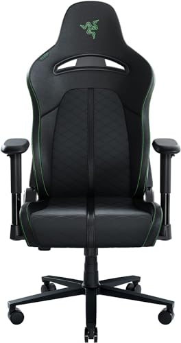 Razer Enki X - Gaming Chair with Integrated Lumbar Support (Desk/Office Chair, Multi-Layer Synthetic Leather, Foam Padding, Head Cushion, Height Adjustable) Black/Green