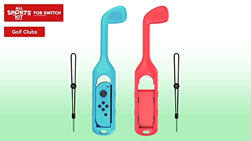 All Sports Kit For Nintendo Switch - 10in1 Kit with Tennis Rackets, Golf Clubs, Chambara Swords, Racing Wheels & Leg/Arm Straps - Switch Sports Game Accessories