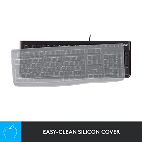 Logitech K120 Keyboard for Education with silicon cover, Wired Keyboard for Windows, USB Plug-and-Play, Full-Size, Spill Resistant, Curved Space bar, PC/Laptop, QWERTY UK Layout - Black