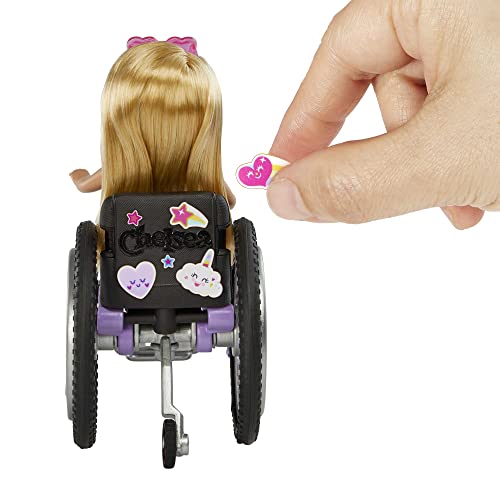 Barbie Chelsea Doll & Wheelchair, with Chelsea Doll (Blonde), in Skirt & Sunglasses, with Ramp & Sticker Sheet, Toy for 3 Year Olds & Up