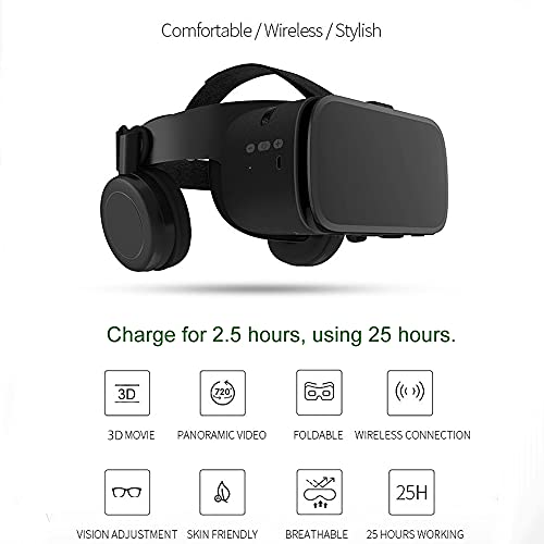 VR Glasses for phones, Bluetooth VR Headset for iphone/Samsung phone 3D Virtual Reality Glasses with Wireless Remote Control, VR Glasses for Movies & Games Compatible for Android/iOS Phones (Black)