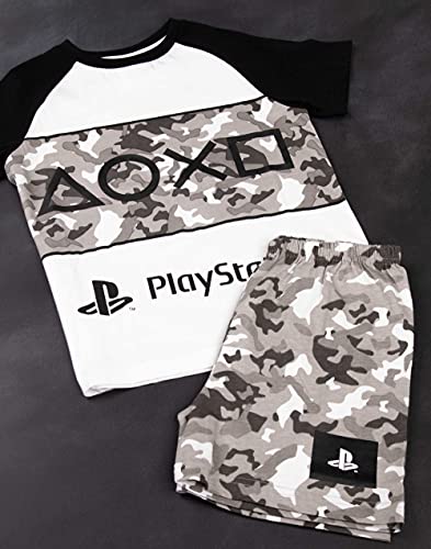 PlayStation Pyjamas For Boys | Kids Camo T Shirt With Shorts Gamer PJs | Console Controller Gamepad Merchandise